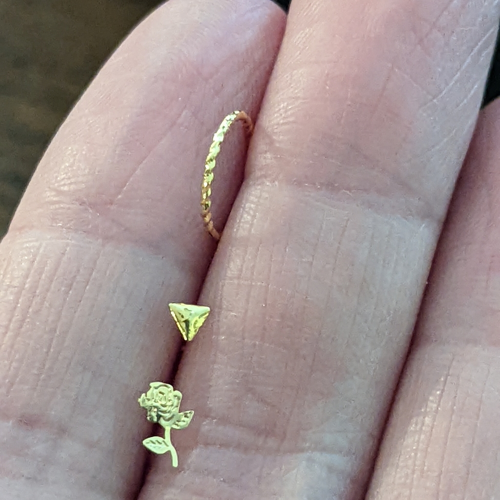 Gold nose rings, nose studs, body jewelry 3pc